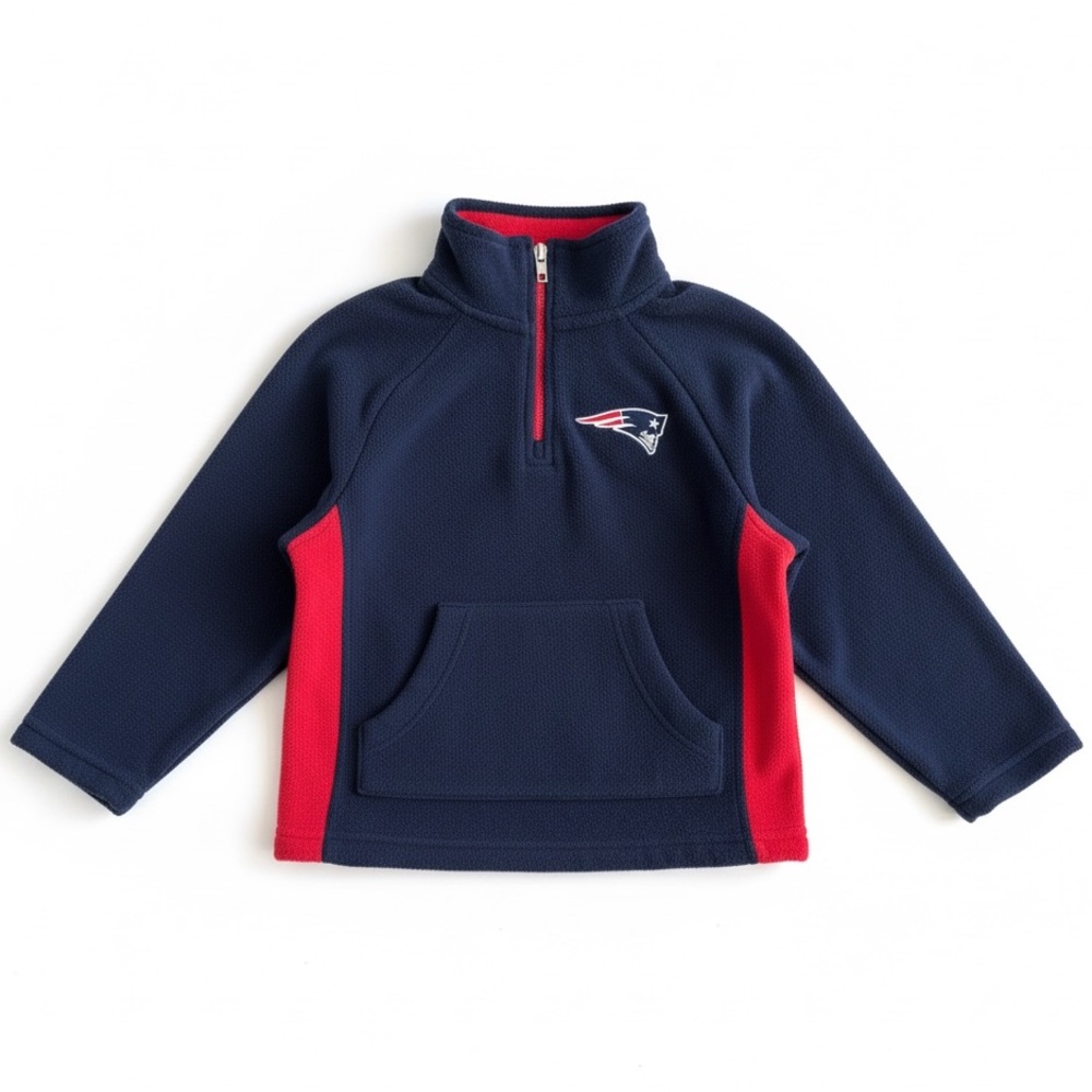 NFL New England Patriots Kids Fleece Quarter Zip Navy Red Youth Medium 5/6